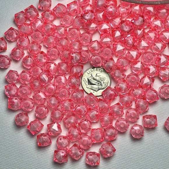 100 8mm Pink Crystal Cut Square Acrylic Beads Jewelry Making DIY Crafting Lot - Picture 10 of 16